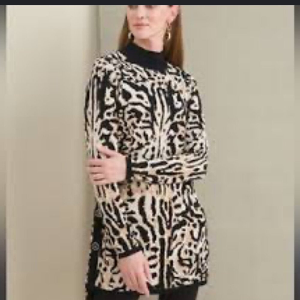 Chico’s Animal Print Cashmere Blend Tunic Sweater Mock Neck Small